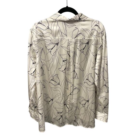St. John Ivory Black Floral Print Silk Blend Long Sleeve Button Up Womens 18 - Picture 6 of 8